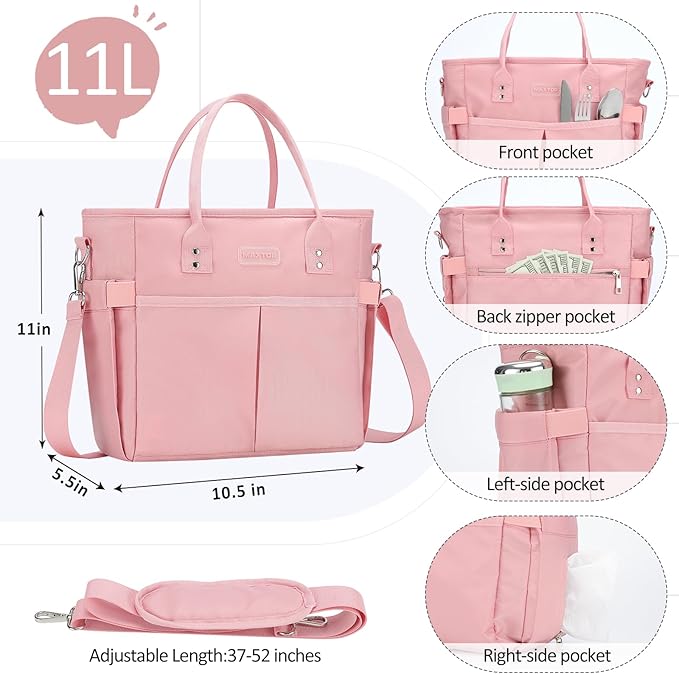 MAXTOP Lunch Bag Women for Work Insulated Thermal Lunch Box with Wide-Open Pocket Reusable Leakproof Cooler Bags with Removable Shoulder Strap for Teacher Nurse Office Picnic Travel Pink