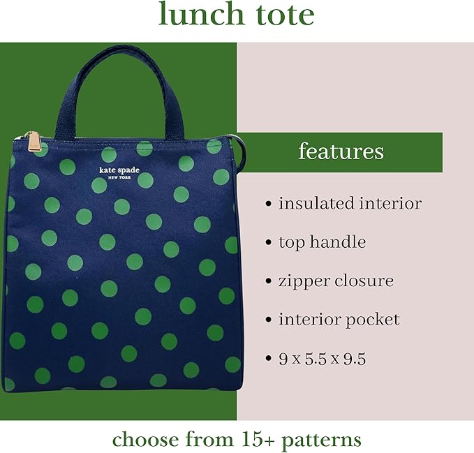 Kate Spade New York Cute Lunch Bag for Women, Large Capacity Lunch Tote, Adult Lunch Box with Silver Thermal Insulated Interior Lining and Storage Pocket (Sonnet Dot)