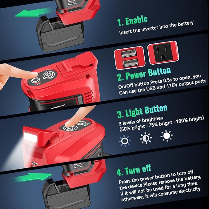 Power Inverter for Milwaukee 18V Battery,Ecarke 200W Portable Power Supply Inverter,DC 18V to AC 110V~120V Battery Power Station with 2 USB&AC Battery Powered Outlet for m18 Battery Inverter