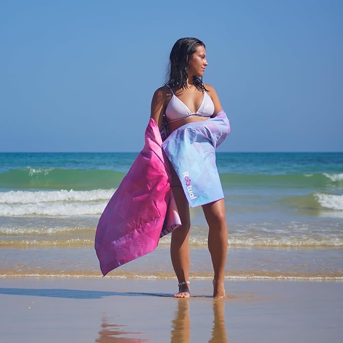 REETUAL Sandless Beach Towel. Double Sided Design 70 x 35in Extra Large Beach Towel. Travel Beach Towel with Compact Towel Storage Pouch. Microfiber Beach Towel, Fast Drying Towel, Yoga Mat Towel