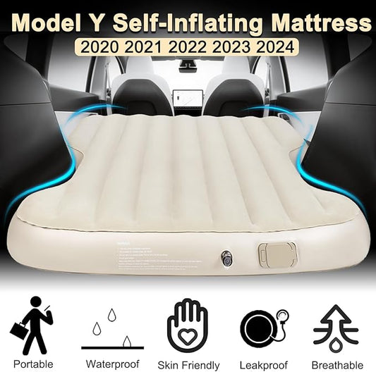 Car Mattress for Tesla Model Y 2024-2020, Self-Inflating Model Y Camping Mattress with Wireless Pump, Portable and Comfortable Tesla Model Y Accessories 2024 2023 2022 2021