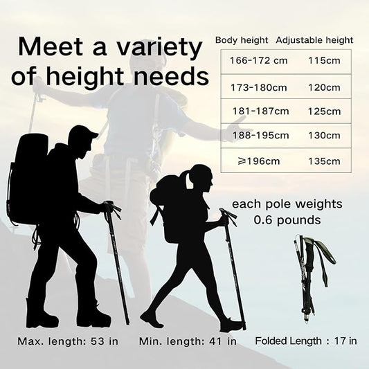 Folding Trekking Poles, Hiking Travel Poles, Hiking Equipment, Lightweight Trekking Poles, Suitable for Men and Women, The Elderly and Children，with an Outdoor Compass