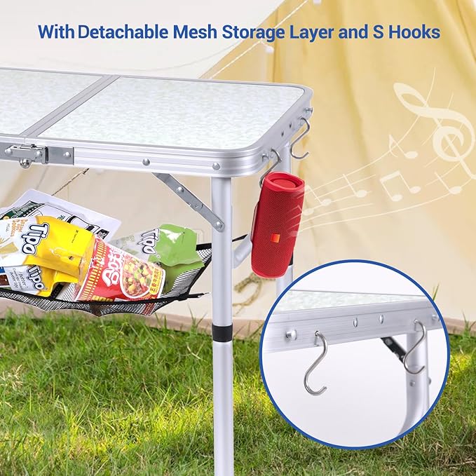 Sportneer Camping Table: Adjustable Height Small Folding Table 23.6" L x 15.7" W 2 Height with Mesh Layer - Compact & Portable Camping Essentials for Outdoor Camp Garden Picnic BBQ Dining Cooking