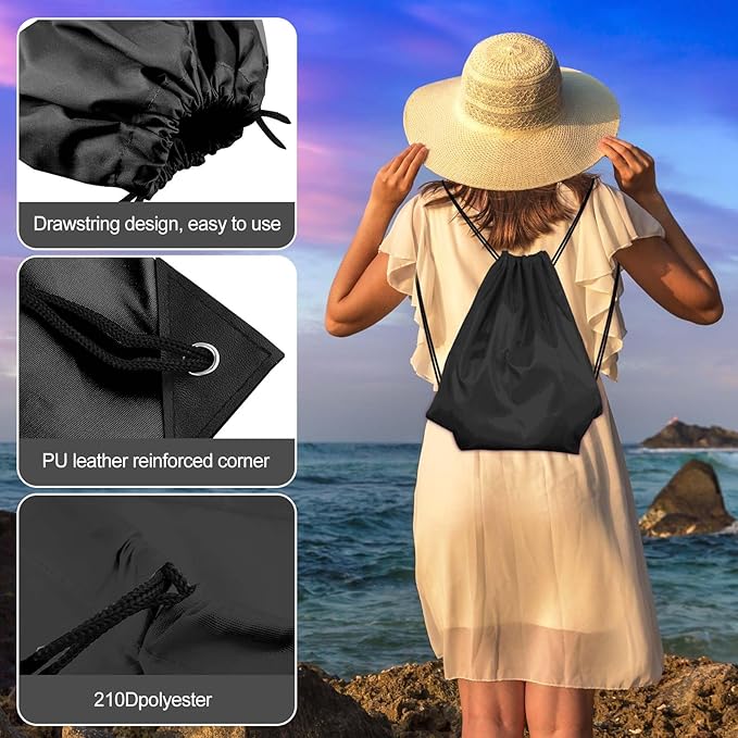 KUUQA 50Pcs Black Drawstring Backpack Bag Sack Drawstring Bags Bulk String Bags Storage Bags for Sport Gym Traveling