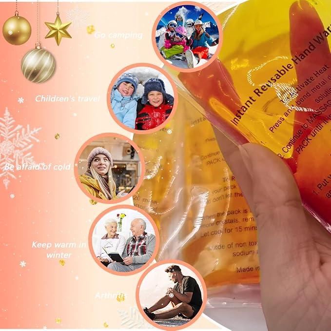 Reusable Snap Heat Pack, Hand Warmers Click, Hand Warmers Boil Click Heat Pocket Hand Warmer, Pouch Gel Hand Warmers for Camping for Outdoor, Indoor, Working, Studying, Camping, Warm Gifts (Set of 4)