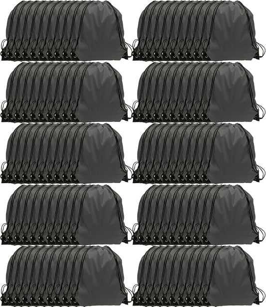 GoodtoU Drawstring Backpacks, 100 Pieces Drawstring Bags Bulk Nylon Backpack for Sport, Traveling, Team (Grey)