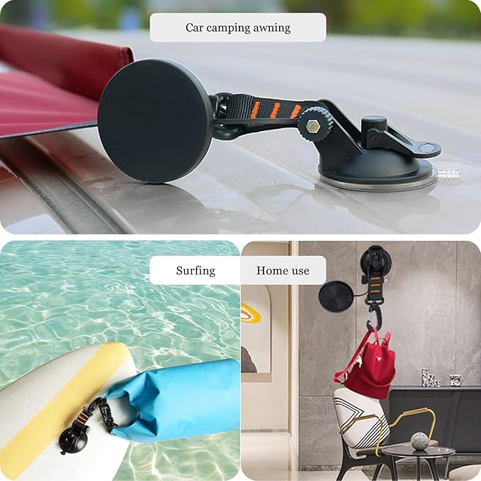 CONBOLA Suction Cups Hooks,Heavy Duty 2 Pieces with Rotatable Hooks Tie Down Suction Cup Camper Accessories with Viscous Silicone Strong Power for Car Boat Awning Camping Trap.(2 pcs,Orange)