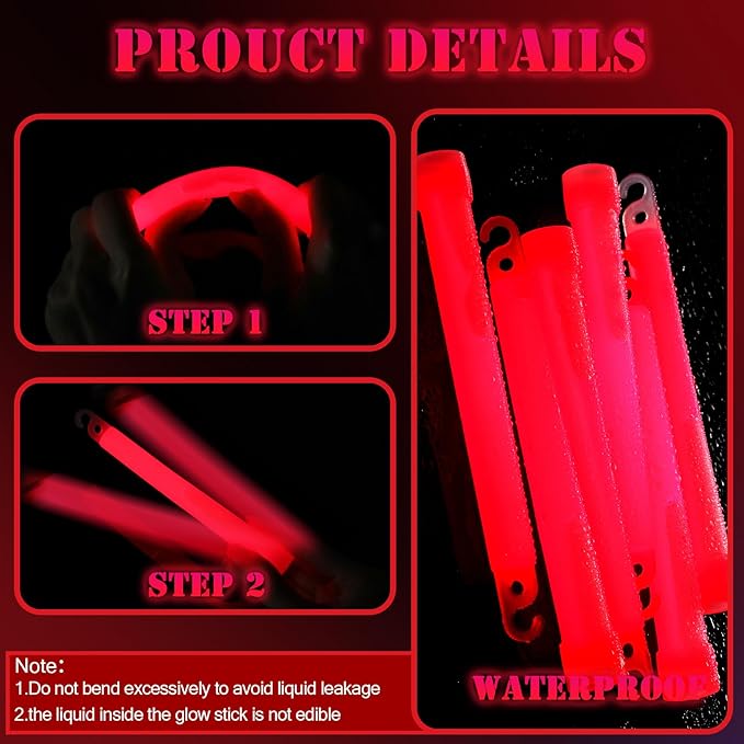 VIHOSE 20 Pcs Ultra Bright Glow Sticks Emergency Glow Sticks with 12 Hour Duration, 6 Inch Chem Glow Sticks for Parties and Kids Activities Camping Blackout Hurricane Survival Kit