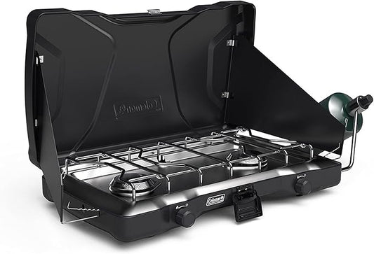 Coleman Triton 2-Burner Propane Stove, Portable Camping Cooktop with 2 Adjustable Burners & Wind Guards, 22,000 BTUs of Power