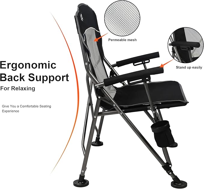 Camping Chair with Padded Hard Armrest,Cup Holder,Heavy Duty for Adults,Mesh Backrest,Portable Lawn Lightweight Outdoor Camp Chair,Support up to 400lbs
