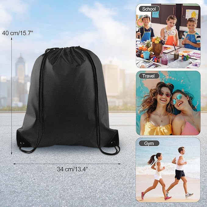 KUUQA 60Pcs Black Drawstring Backpack Bag Sack Drawstring Bags Bulk String Bags Storage Bags for Sport Gym Traveling