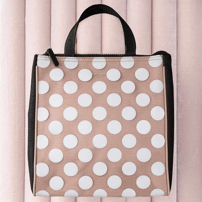 Kate Spade New York Cute Lunch Bag for Women, Large Capacity Adult Lunch Tote with Silver Thermal Insulated Interior Lining and Storage Pocket (Jumbo Dot)
