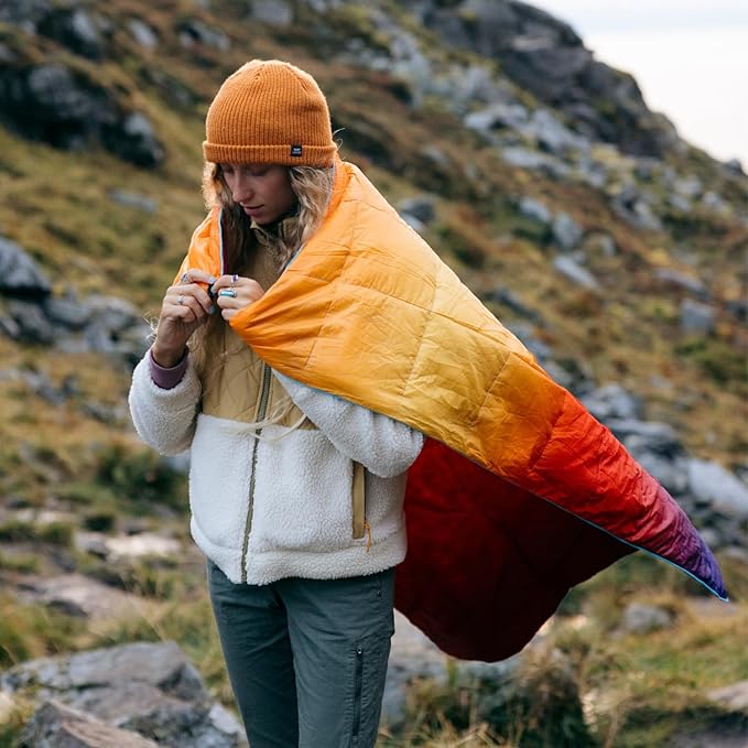 Rumpl The NanoLoft Puffy Blanket | Indoor Outdoor Camping Blanket for Traveling, Picnics, Beach Trips, Concerts | 38" x 52" | Pyro Tri-Fade, Travel