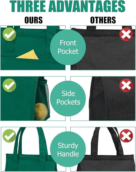 Fmeida Insulated Lunch Bag Women, 6.75L Small Lunch Bags with Multiple Pockets, Reusable Thermal Cooler Tote for Work, Office, Picnic, Travel | Hook and Loop Closure, Dark Green