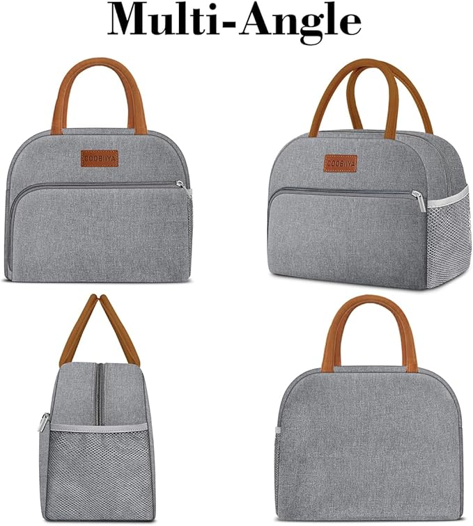 Coobiiya Lunch box for Women/Men/Adult, Lunch Box Lunch Bag Women, Small Leakproof Cute Lunch Tote Large Capacity Reusable Insulated Cooler Lunch Container for Work/Office/Picnic/Beach-Grey