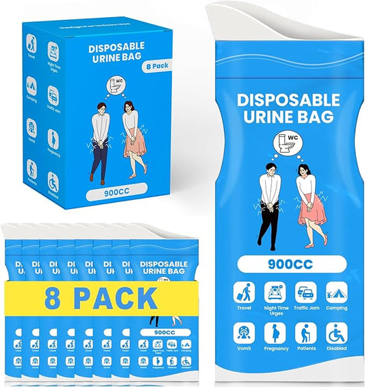 Disposable Urine Bags, 900ML Pee Bags for Women Men Emergency Use, 8/12/24 Pcs Unisex Urine Vomit Bag for Camping, Hiking, Traffic Jams, Road Trips, Pregnant, Patients