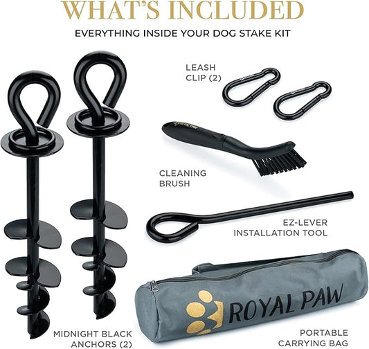 Dog Tie Out Stake - Heavy Duty Dog Stake for Large Dogs up to 210 lbs, Dog Stakes for Outside, Dog Anchor, and Dog Gadget | Use Any Dog Tie Out Cable or Dog Yard Leash (B2-Black (2-Pack))