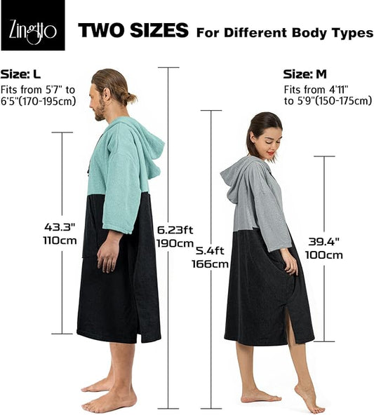 Surf Poncho Changing Robe, 3/4 Sleeve Extra Large Thick Hoodie Towel Poncho for Men Women Beach Swimming, 43‘’x35‘’, Black Teal