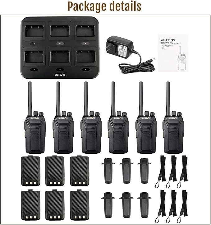 Retevis RT27 Walkie Talkies for Adults, Heavy Duty Two Way Radios, VOX Hands Free, Local Alarm, Rugged 2 Way Radio (6 Pack) with Six-Way Charger, for School Construction Site Manufacturing Restaurant