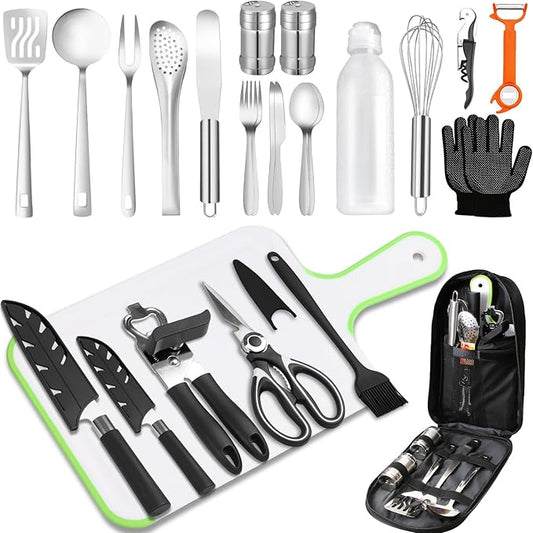 Camping Cooking Utensils Set - Camping Kitchen Equipment, Compact and Portable Camper Accessories, Perfect for Travel, Picnic, RV, Camping, BBQ, Party