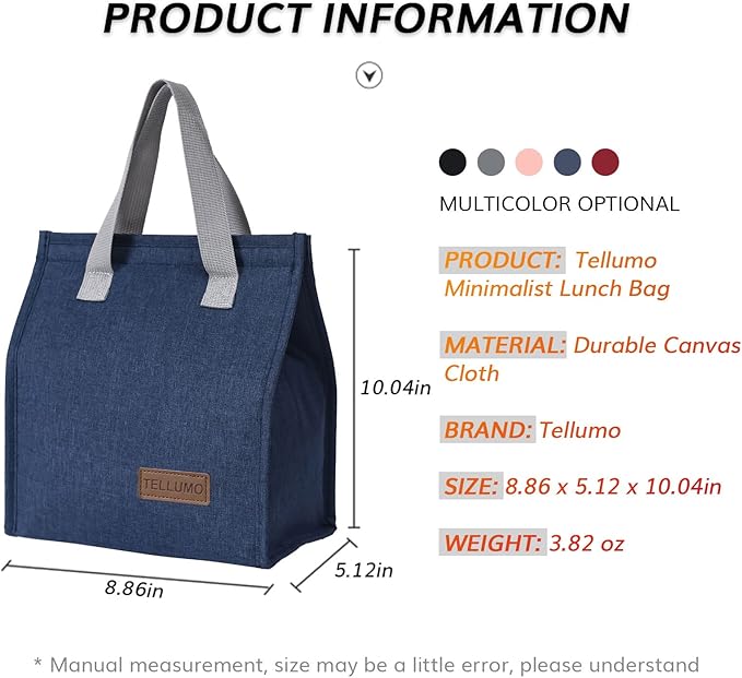 TELLUMO Lunch bag, Insulated Lunch Bag for Women Men Large Lunch Box Container Reusable Leakproof Tote for Office, Work, School, Beach or Travel (Blue)