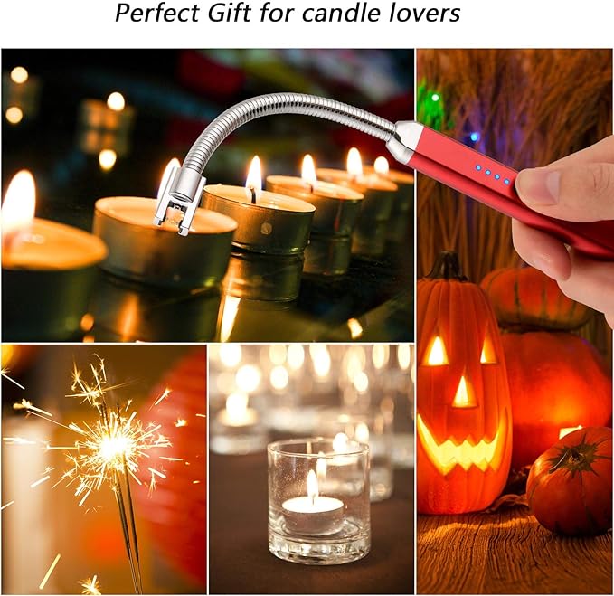 MEIRUBY Lighter Electric Candle Lighter Birthday Women's Day Gifts for Women Mom Wife Men, Long Electronic Rechargeable USB Lighter Arc Windproof Flameless Lighters for Candle Camping BBQ (Red)