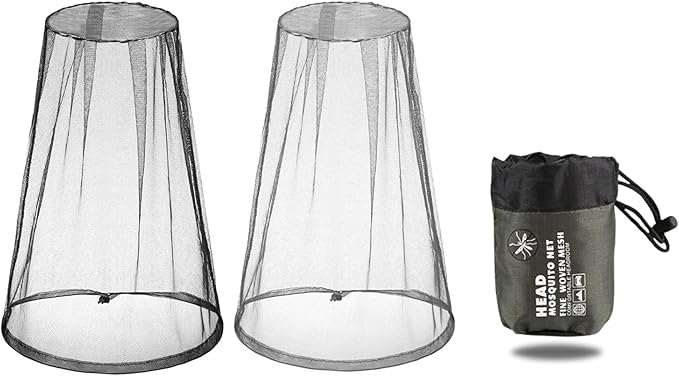 Premium Mosquito Head Net - Large & Long Length, Extra Fine Holes, Mesh | Premium Insect Netting 2 Pcs (Grey and Black) with Carrying Bag