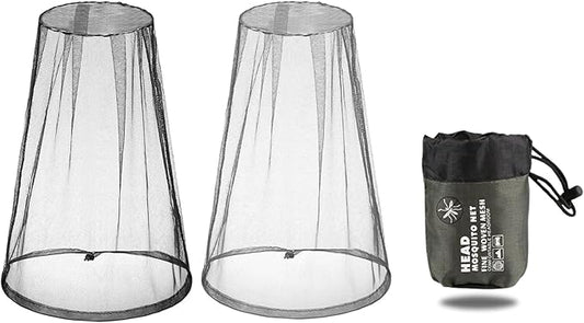 Premium Mosquito Head Net - Large & Long Length, Extra Fine Holes, Mesh | Premium Insect Netting 2 Pcs (Grey and Black) with Carrying Bag