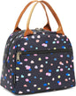 FlowFly Insulated Lunch Cooler Bag - Tote Organizer for Women/Men, Black Flower