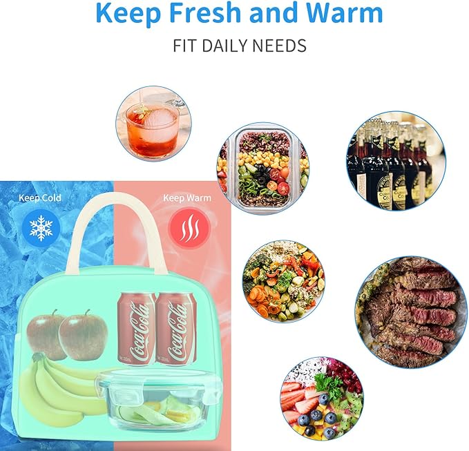 Lunch Bag Women, Lunch Box for Women Men Reusable Insulated Lunch Tote Bag,Food Handbags Case High Capacity for Travel Work Picnic Beach,Mint Green