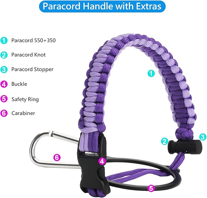 Wongeto Paracord Handle Carrier Holder with Shoulder Strap,Compatible with Hydro Flask Wide Mouth Water Bottles