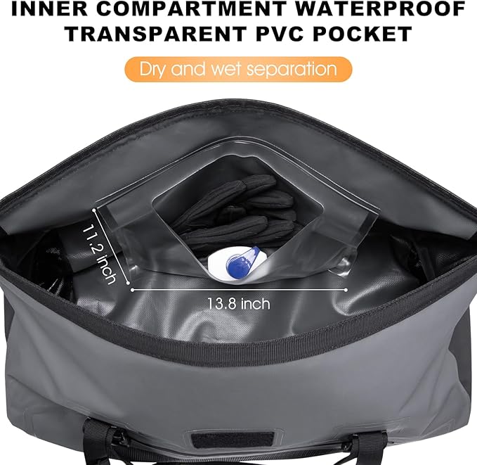 Motorcycle Dry Bag, Waterproof Duffel Bag & Roll-top Dry Duffel Bag, Motorcycle Travel Luggage Bag with Air Valve & Quick-fixed Straps For Rafting, Boating,Kayaking, Travel, Grey, 30L