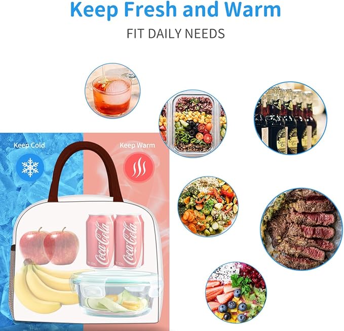 Lunch Bag Lunch Box for Women Men Reusable Insulated Lunch Tote Bag, Handbags Case High Capacity for Travel Work Picnic,white
