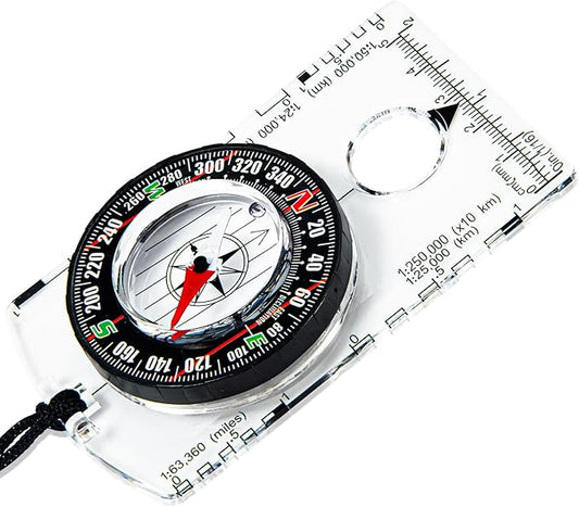 Multipurpose Outdoor Compass for Hiking, Scouting, Camping, and Navigation - Liquid-Filled, Transparent Base with Measuring Scales, Durable and Compact
