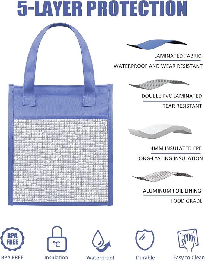 Fmeida Insulated Lunch Bag Women - Small Lunch Bags for Adults Reusable Lunch Tote Bag Lunch Box Thermal Snacks Organizer for Women Work Office Picnic Hiking Beach Outdoor - Purple
