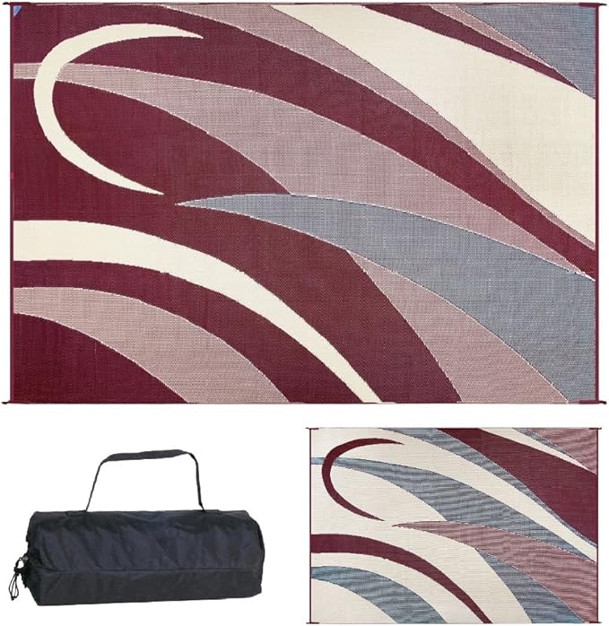 Stylish Camping GA5 Burgundy/Black 8-Feet x 12-Feet Graphic Reversible Mat