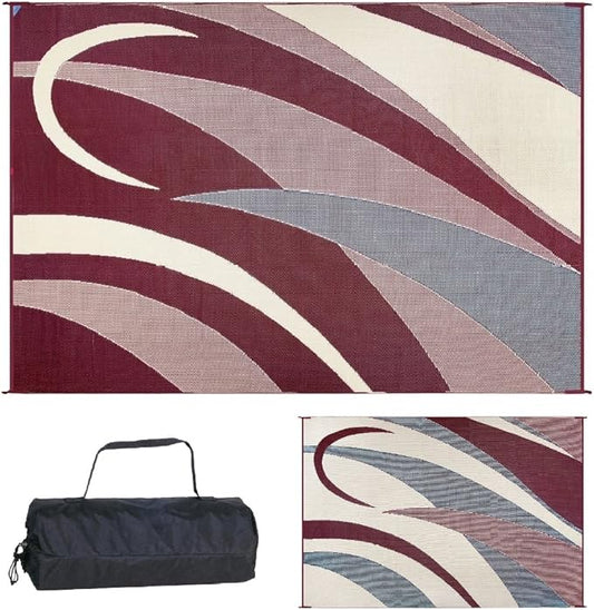 Stylish Camping GA5 Burgundy/Black 8-Feet x 12-Feet Graphic Reversible Mat