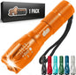 Gorilla Grip Powerful LED 750 FT Water Resistant 5 Adjustable Mode Tactical Flashlight, High Lumens Ultra Bright Battery Life Zoom Flashlights, Small Camping Car Mini Flash Light Accessories, Orange
