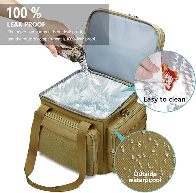 Tactical Lunch Box for Men, Brown, Nylon, Large Capacity, Multi-Pocket, Insulated, Water-Resistant, Leakproof, Tactical Design