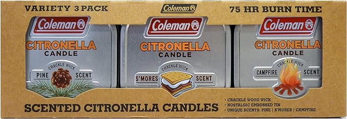 Coleman 3-Pack Scented Citronella Candles and 70+ Hour Outdoor Candle Lantern Camping Bundle
