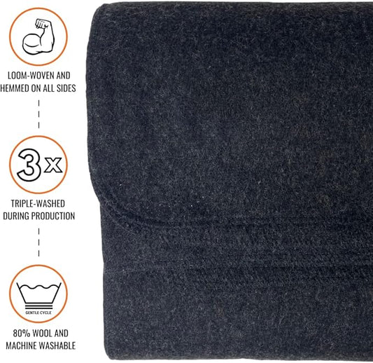 Arcturus Military Wool Blanket - Warm, Thick, Washable - Great for Outdoors, Camping, Stadium Blanket, Picnics, Travel - Car & Bushcraft Survival Kits, Large 64in x 88in 4.5 lb