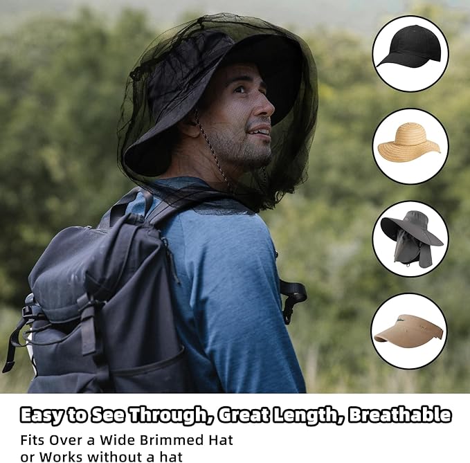 Wholelovein 8 Pack Black Mosquito Covers Wearable Head Net Face Mesh Protecting Net Mosquito Fly Insects Bugs Preventing for Outdoor Hiking Camping Fishing