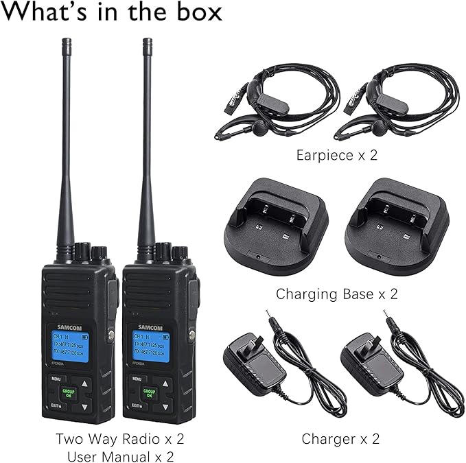 SAMCOM Long Range Radio Walkie Talkies for Adults, FPCN30A Two Way Radio Rechargeable, 5 Watt High Power 2-Way Radio, Programmable UHF Radios with Earpiece (Black 2 Pcs)