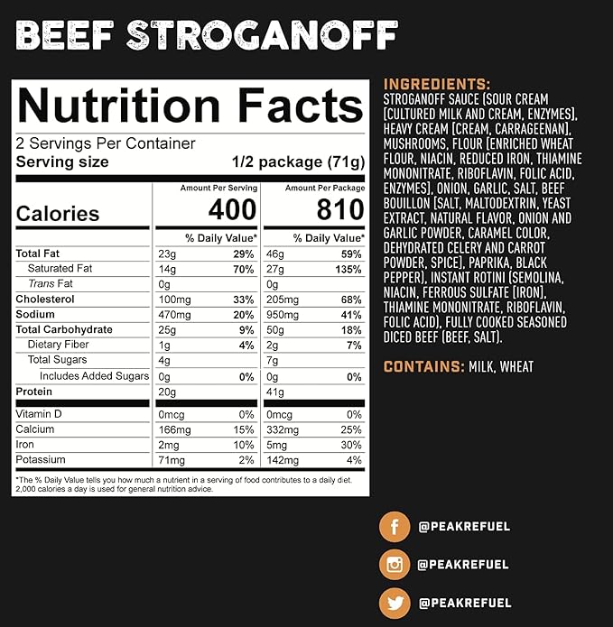 Peak Refuel Beef Stroganoff | Freeze Dried Backpacking and Camping Food | Amazing Taste | High Protein | Real Meat | Quick Prep Meals