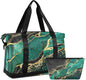 Marble Weekender Bag for Women, Malachite Green Marble Gym Bag Sports Duffle Bag Travel Tote Bag with Toiletry Bag Shoes Compartment Dry/Wet Separation Swim Bag