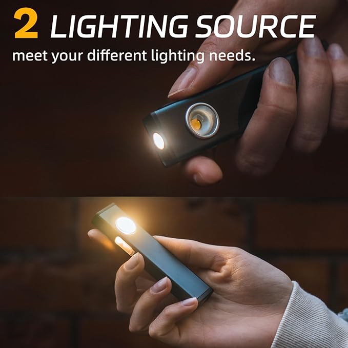 lexall Rechargeable Work Light, 600 Lumens Portable LED Flashlight, Magnetic COB Flat Task Light with Pocket Clip, 3 Modes, Pocket Pen Inspection Light for Repairing, Camping, Hiking, Emergency（1 Pc）