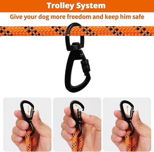 Dog Tie Out Cable for Camping - 50ft/70ft/100ft Portable Reflective Overhead Trolley System for Dogs up to 300lbs - Dog Lead for Yard Camping | Parks | Outdoor Events