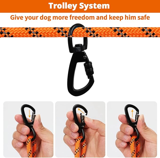 Dog Tie Out Cable for Camping - 50ft/70ft/100ft Portable Reflective Overhead Trolley System for Dogs up to 300lbs - Dog Lead for Yard Camping | Parks | Outdoor Events
