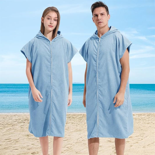 Surf Poncho Hooded Changing Towel Swim Robe with Zipper Plus Size Terry Cloth Swim Cover Up for Adults Men Women Towel Poncho Hoodie Surfing Accessories