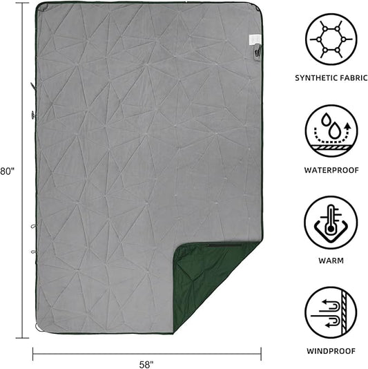 Outdoor Waterproof Blanket, Foldable Fleece Stadium Blanket for Outdoor Sports Event,Camping,Concerts, Car,Pet,Picnics -Windproof, Wearable,Machine Washable 80"x58"